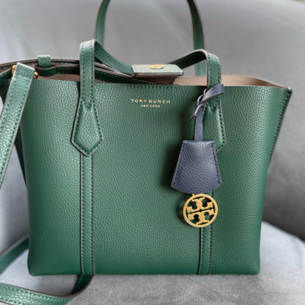 Tory Burch Perry Triple Compartment Leather Tote Crossbody Norwood Green